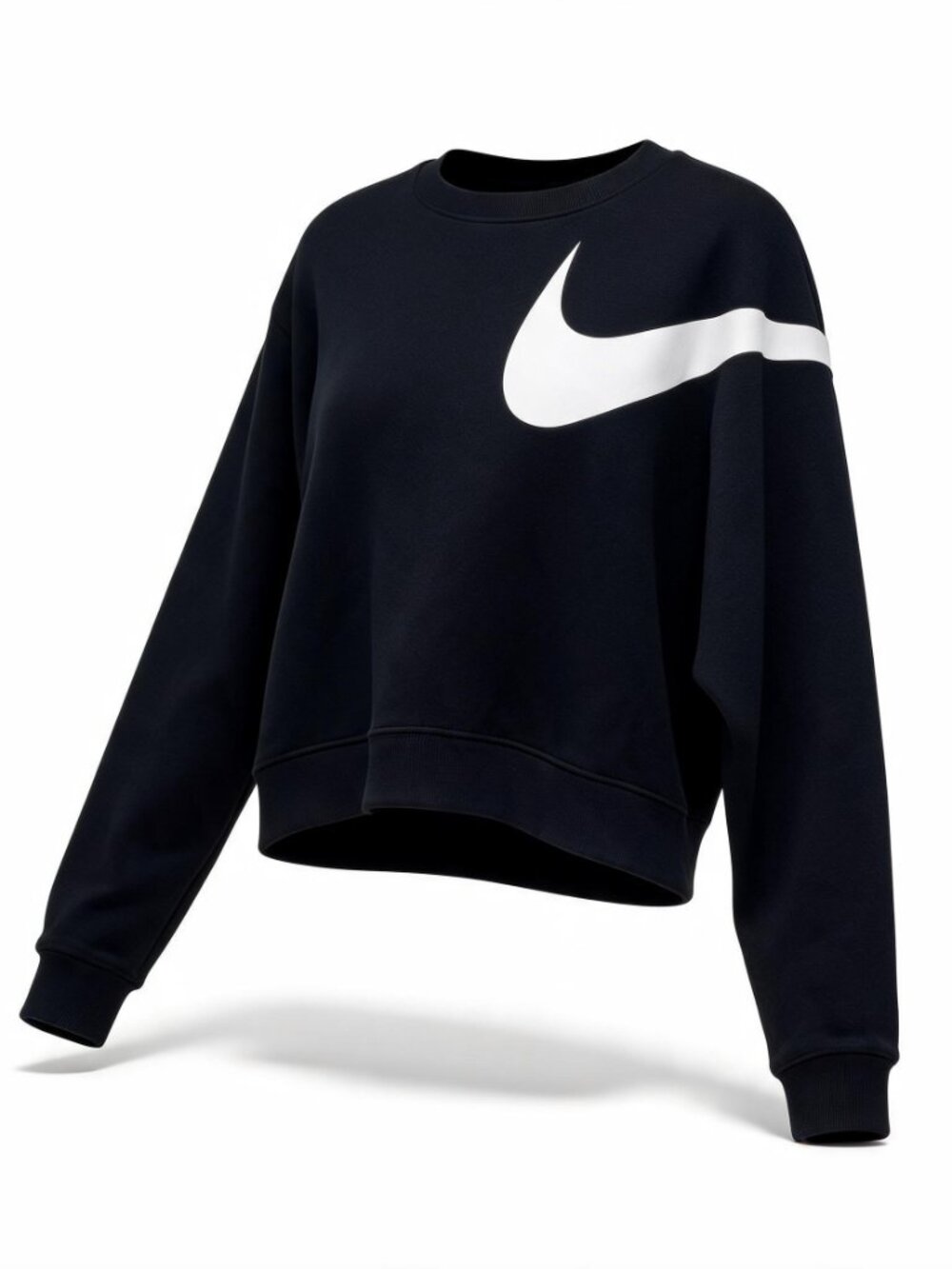 Nike Dri-Fit Black Cropped Sweatshirt with Large White Swoosh